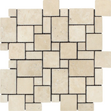 Ivory Travertine Tumbled Mini Versailles Mosaic Tile