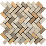 Mixed Travertine Tumbled 1 X 2 Herringbone Mosaic Tile