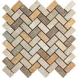 Mixed Travertine Tumbled 1 X 2 Herringbone Mosaic Tile