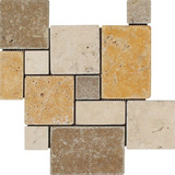 Mixed Travertine 4-Pieced OPUS Mini-Pattern Tumbled Mosaic Tile