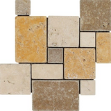 Mixed Travertine 4-Pieced OPUS Mini-Pattern Tumbled Mosaic Tile