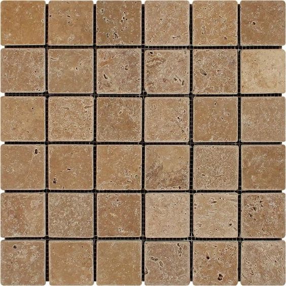 2 X 2 Noce Travertine Tumbled Mosaic Tile-Travertine Mosaic-American Tile Depot