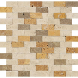 1 X 2 Mixed Travertine Split-Faced Brick Mosaic Tile