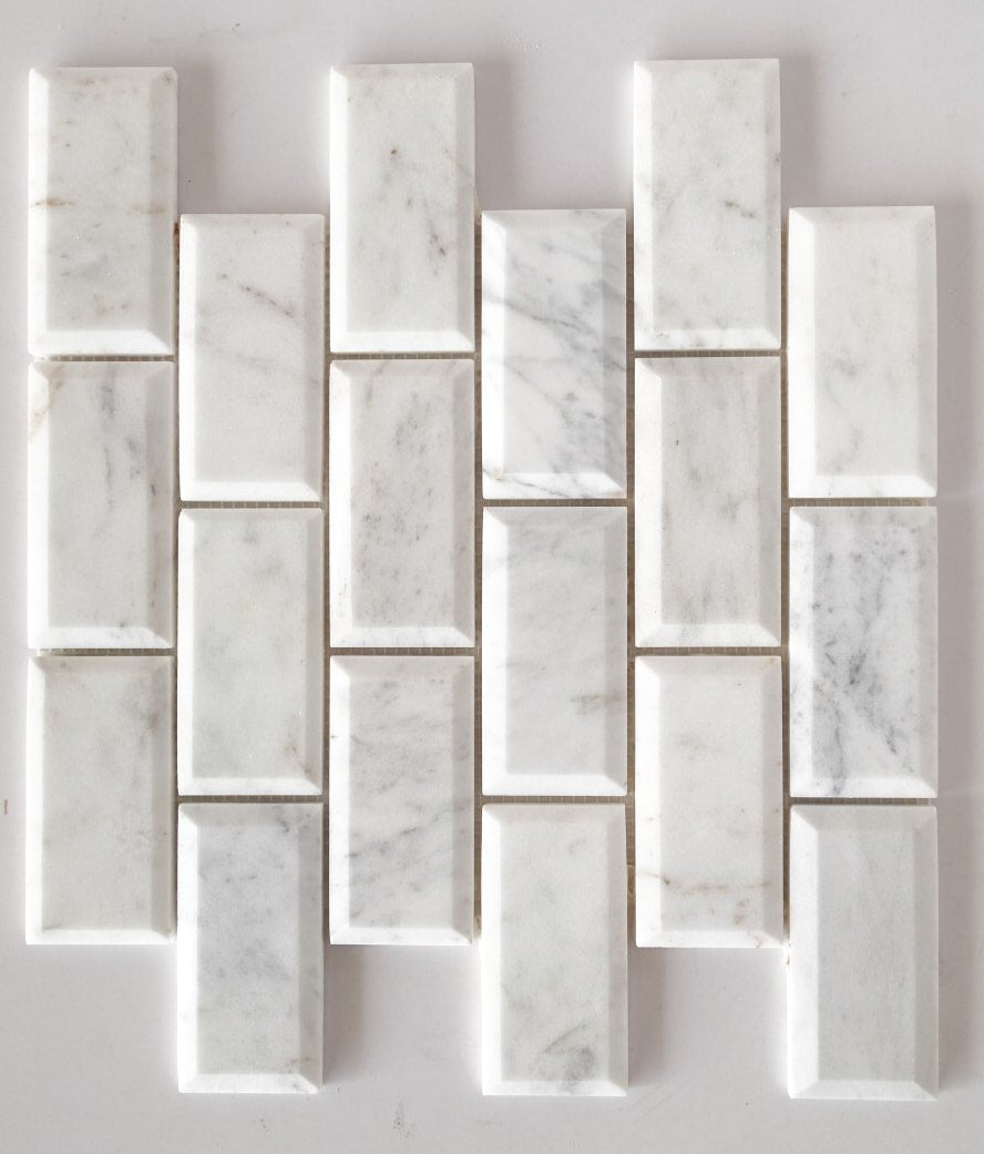 2 x 4 Bianco Venatino (Bianco Mare) Marble Honed & Beveled Brick Mosaic Tile-Marble Mosaic-American Tile Depot