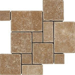 Walnut Travertine 4-Pieced OPUS Mini-Pattern Tumbled Mosaic Tile-Travertine Mosaic-American Tile Depot