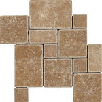 Walnut Travertine 4-Pieced OPUS Mini-Pattern Tumbled Mosaic Tile-Travertine Mosaic-American Tile Depot