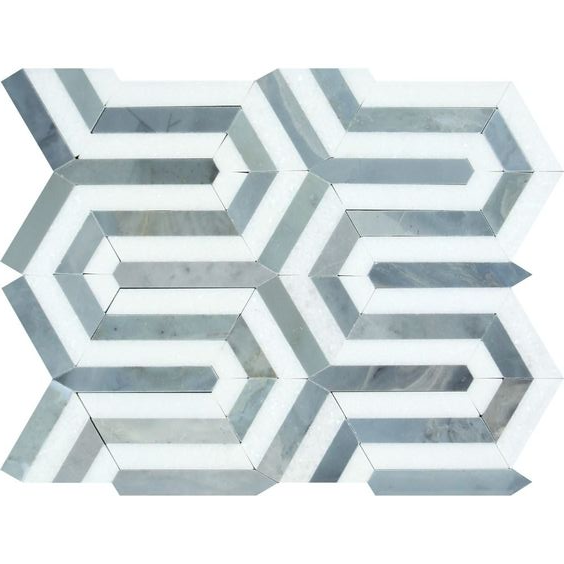 Thassos White Marble Honed Berlinetta Mosaic Tile w / Blue-Gray-Marble Mosaic-American Tile Depot