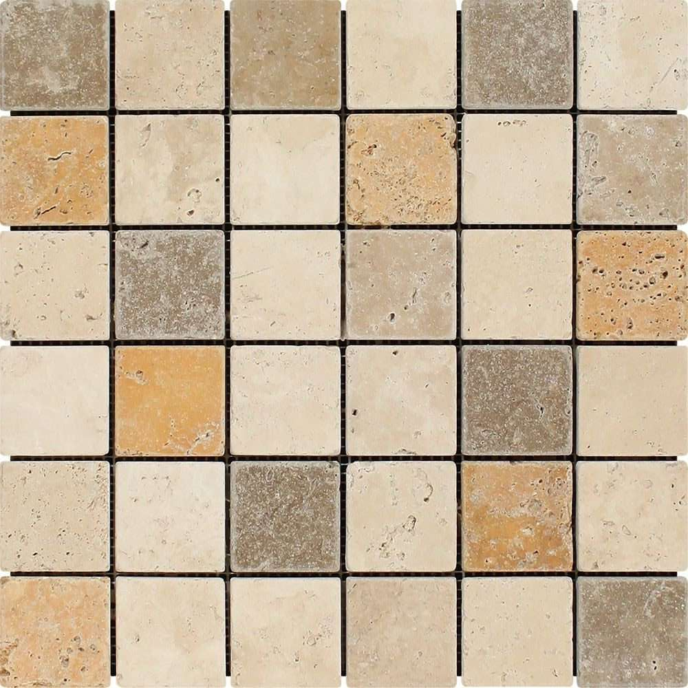 2 X 2 Mixed Travertine Tumbled Mosaic Tile-Travertine Mosaic-American Tile Depot