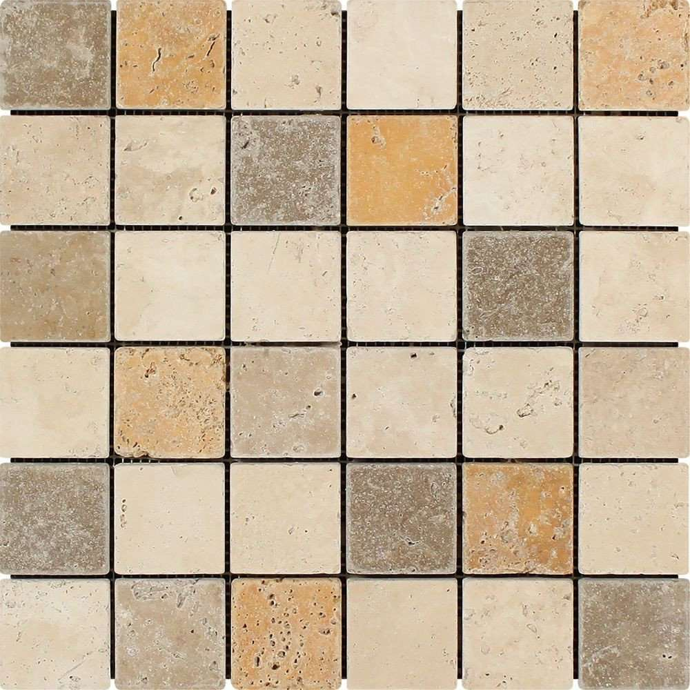 2 X 2 Mixed Travertine Tumbled Mosaic Tile-Travertine Mosaic-American Tile Depot