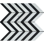 Carrara White Marble Honed Large Chevron Mosaic Tile w / Black Strips-Marble Mosaic-American Tile Depot