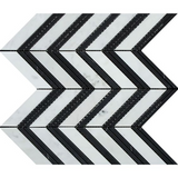 Carrara White Marble Polished Large Chevron Mosaic Tile w / Black Strips