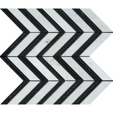 Carrara White Marble Polished Large Chevron Mosaic Tile w / Black Strips