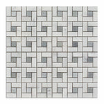 Carrara White Marble Honed Pinwheel Mosaic Tile w/ Blue-Gray Dots-Marble Mosaic-American Tile Depot