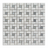 Carrara White Marble Honed Pinwheel Mosaic Tile w/ Blue-Gray Dots