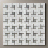 Carrara White Marble Honed Pinwheel Mosaic Tile w/ Blue-Gray Dots