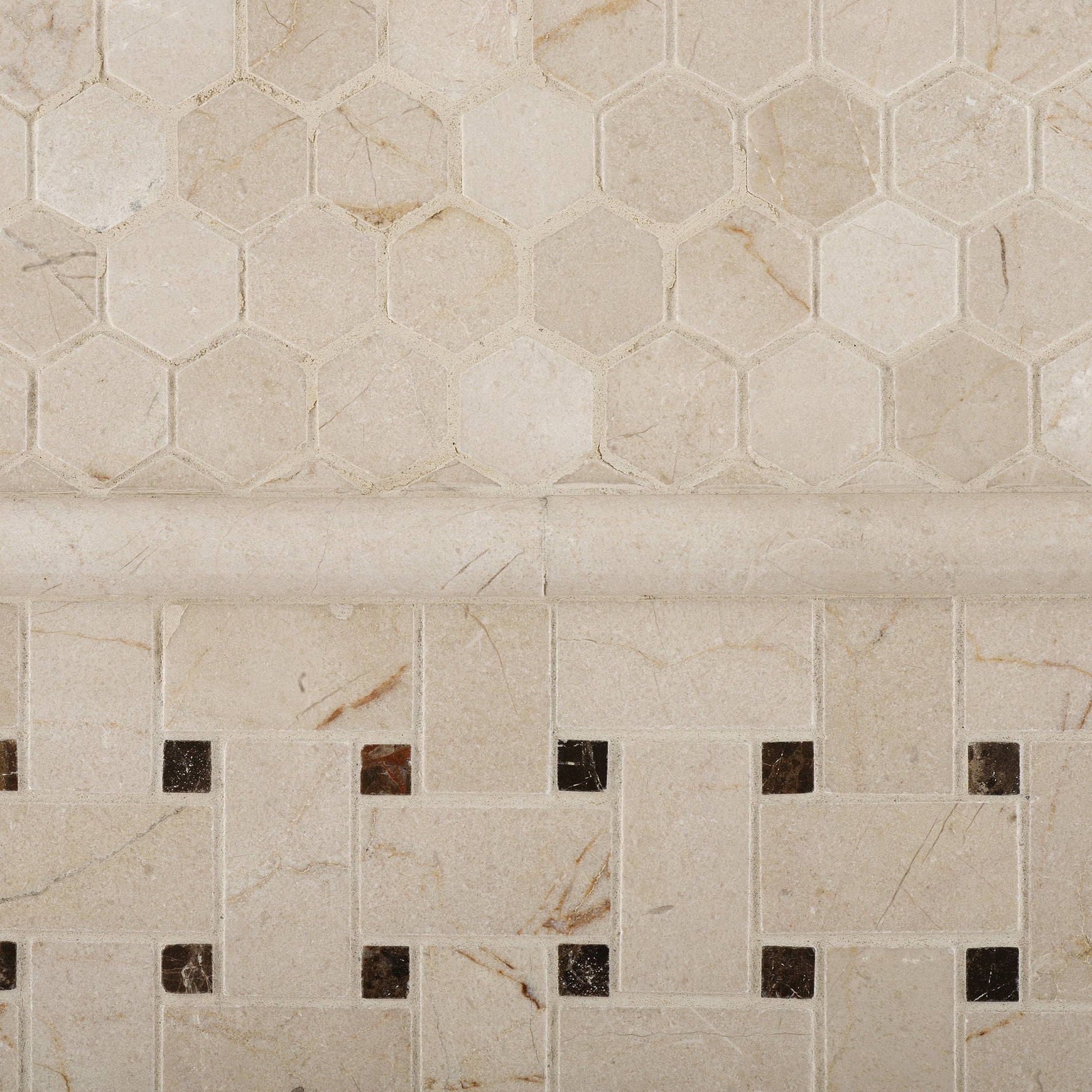 Crema Marfil Marble Honed 1" Mini Hexagon Mosaic Tile