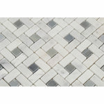 Carrara White Marble Polished Pinwheel Mosaic Tile w/ Blue-Gray Dots