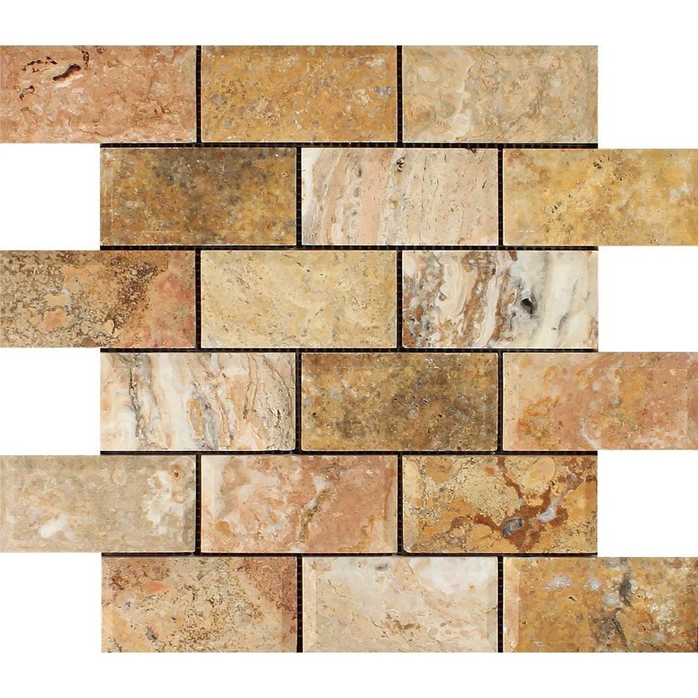 2 X 4 Scabos Travertine Honed & Beveled Brick Mosaic-Travertine Mosaic-American Tile Depot