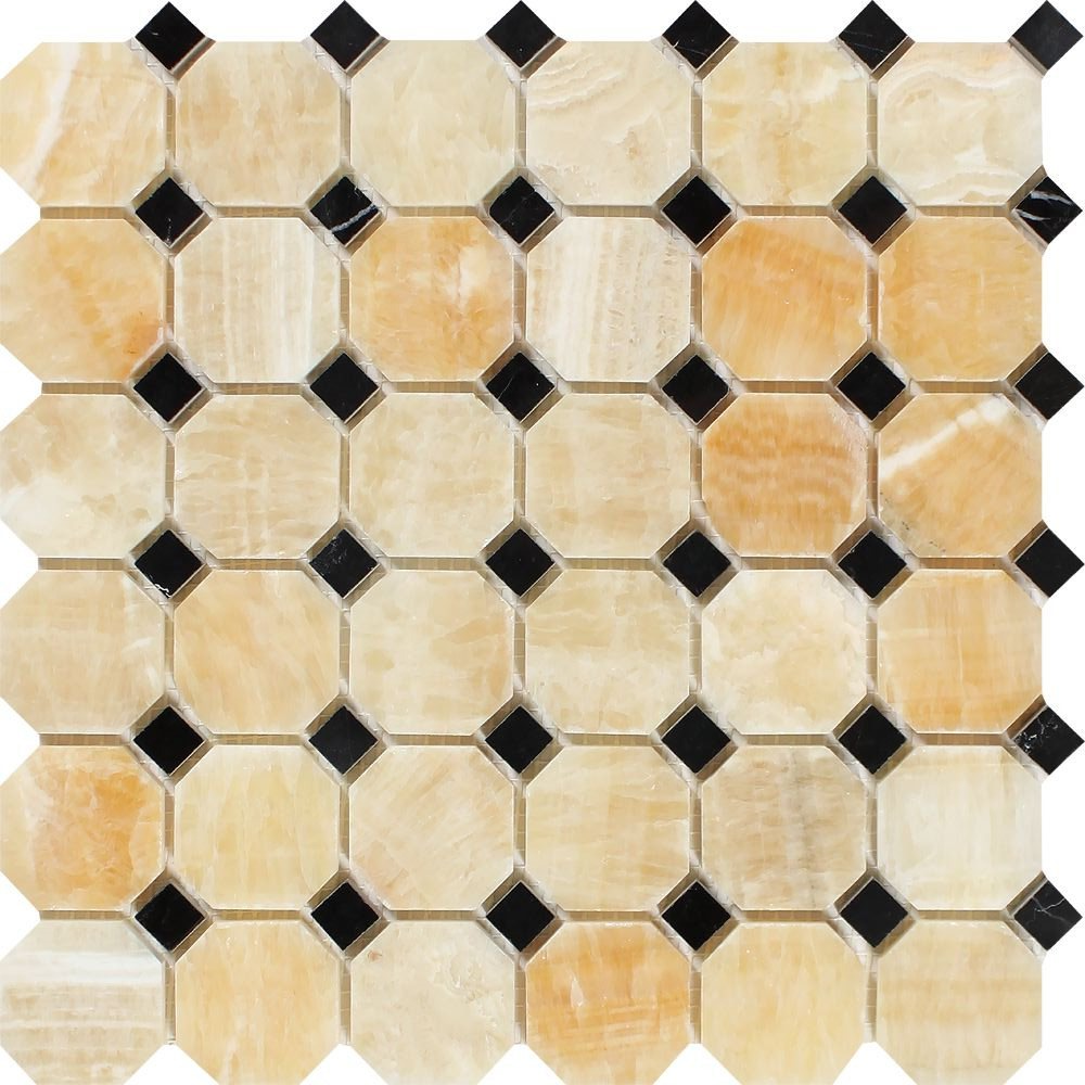 Honey Onyx Polished Octagon Mosaic Tile w / Black Dots-Onyx Mosaic-American Tile Depot