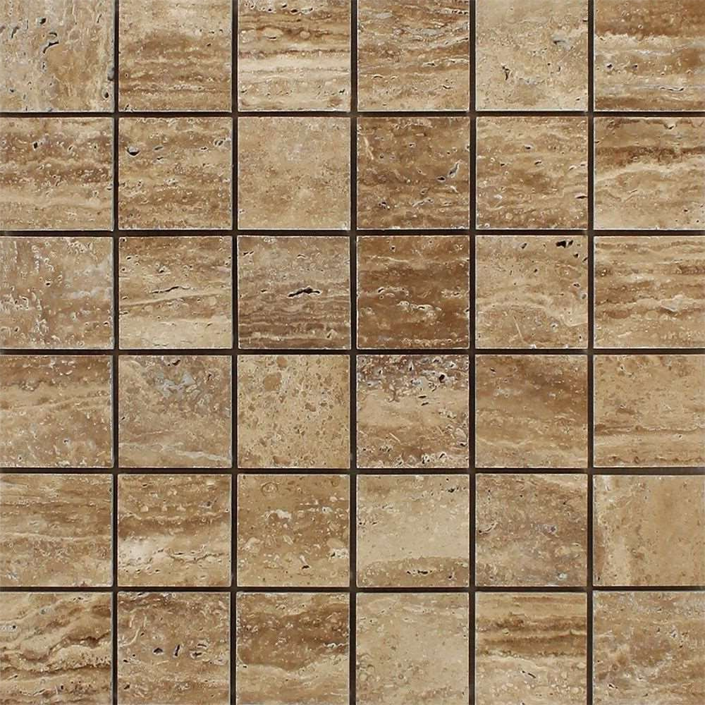 2 X 2 Noce Exotic Travertine (Vein-Cut) Polished & Unfilled Mosaic Tile-Travertine Mosaic-American Tile Depot