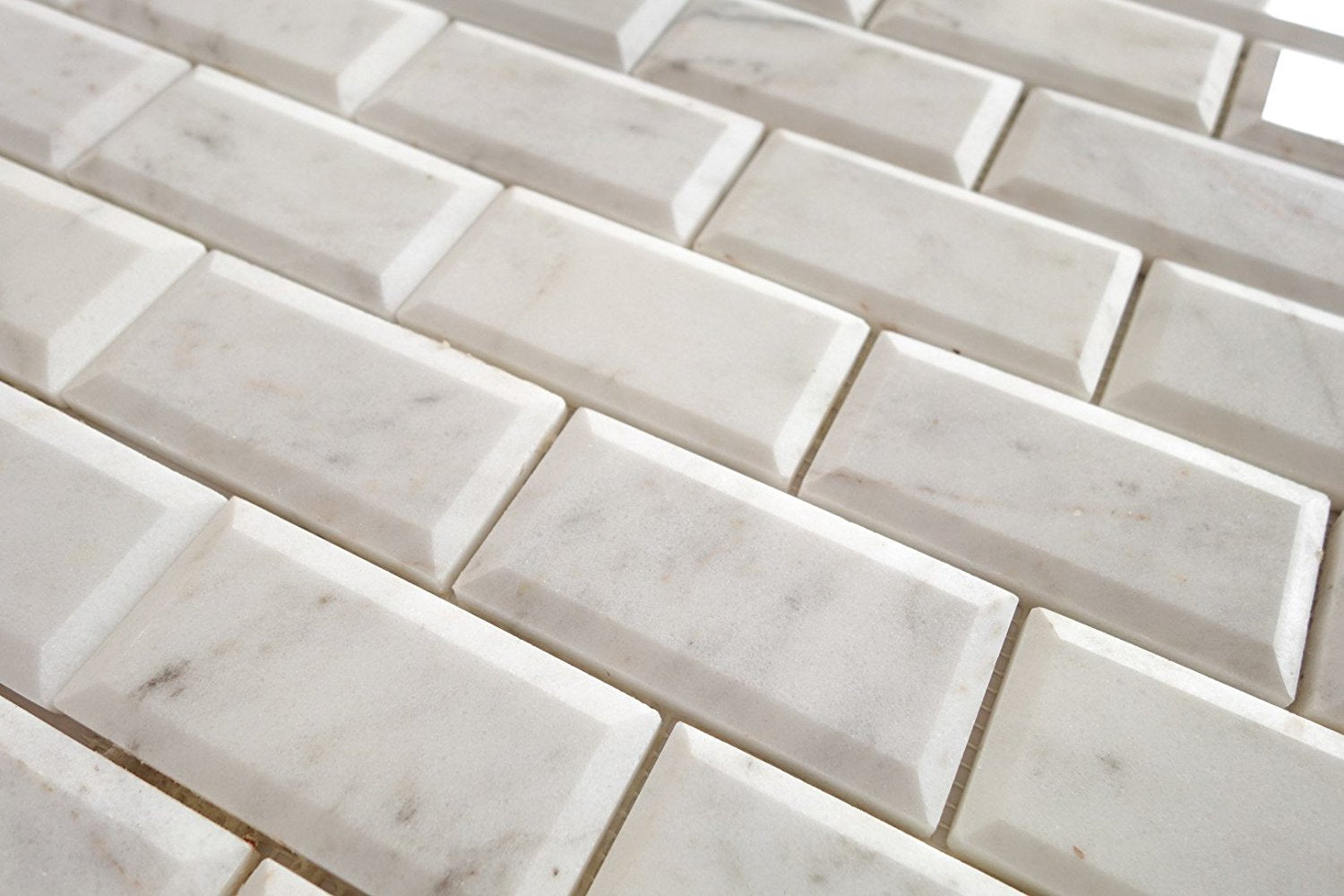 2 x 4 Bianco Venatino (Bianco Mare) Marble Polished & Beveled Brick Mosaic Tile