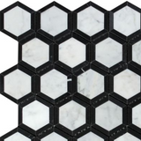 Carrara White Marble Honed 2" Vortex Hexagon Mosaic Tile w / Black