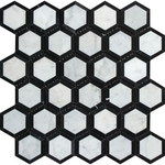 Carrara White Marble Polished 2" Vortex Hexagon Mosaic Tile w / Black-Marble Mosaic-American Tile Depot