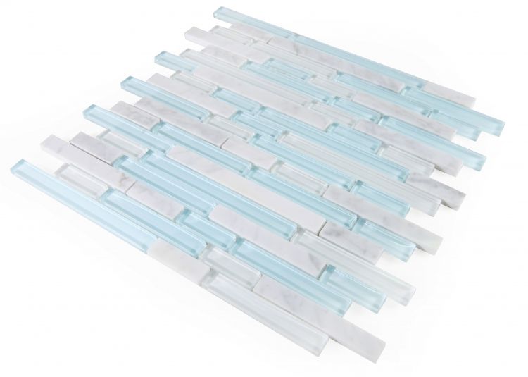 Horizon Sunrise Carrara Turquoise Linear Mosaic Wall Tile-Mixed Mosaic-American Tile Depot