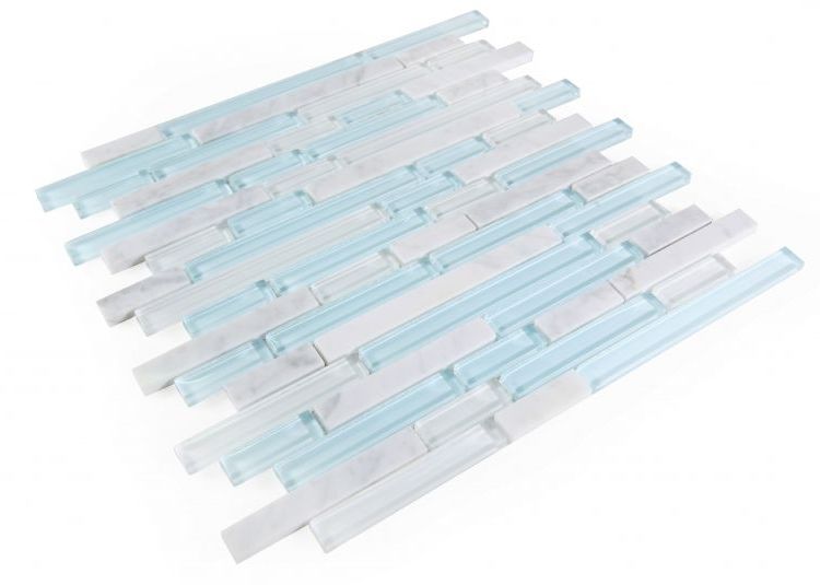 Horizon Sunrise Carrara Turquoise Linear Mosaic Wall Tile-Mixed Mosaic-American Tile Depot