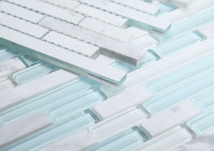 Horizon Sunrise Carrara Turquoise Linear Mosaic Wall Tile-Mixed Mosaic-American Tile Depot