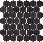 Phoenix Stoneglass XL Black Matte Hexagon Glass Mosaic Tile-Recycled Glass Mosaic-American Tile Depot