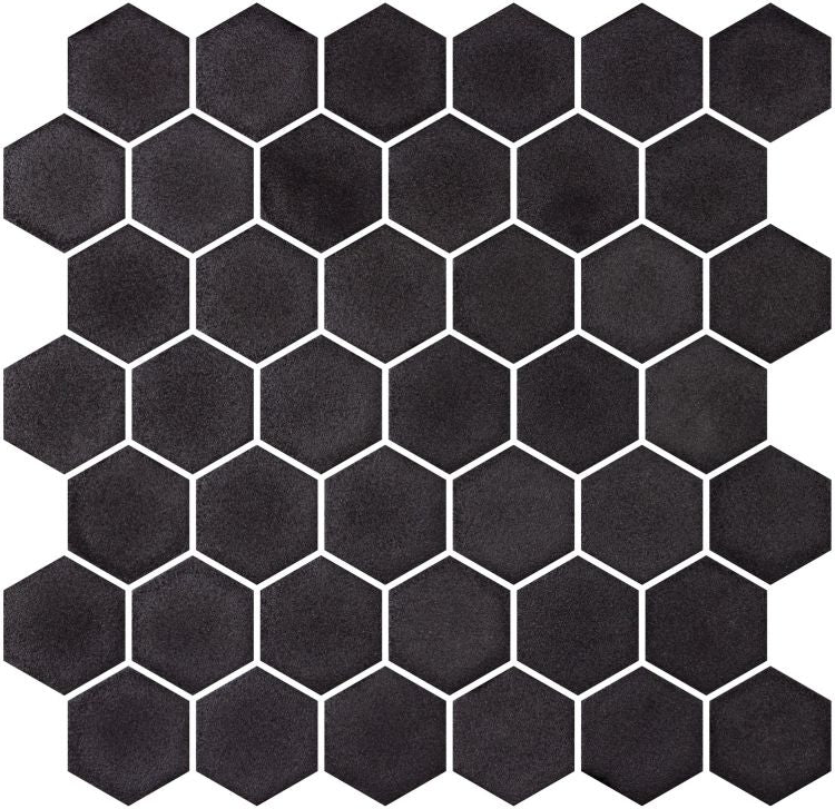 Phoenix Stoneglass XL Black Matte Hexagon Glass Mosaic Tile-Recycled Glass Mosaic-American Tile Depot