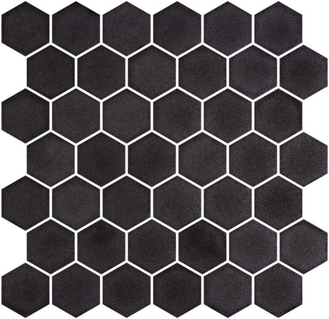 Phoenix Stoneglass XL Black Matte Hexagon Glass Mosaic Tile