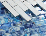 Summer Watercolor Blue Linear Glass Mosaic Tile