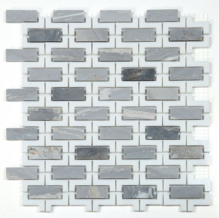 Parisienne Blue Polished Brick Marble Mosaic Tile-Marble Mosaic-American Tile Depot