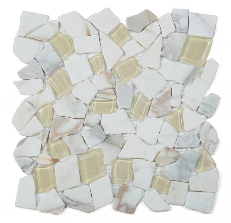 Drop Calacatta Gold Honed Rubble Mosaic Wall Tile-Mixed Mosaic-American Tile Depot