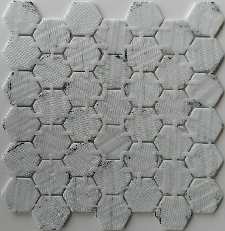 Phoenix Marbling Blue Polished Hexagon Glass Mosaic Tile-Recycled Glass Mosaic-American Tile Depot