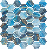 Phoenix Marbling Blue Polished Hexagon Glass Mosaic Tile-Recycled Glass Mosaic-American Tile Depot