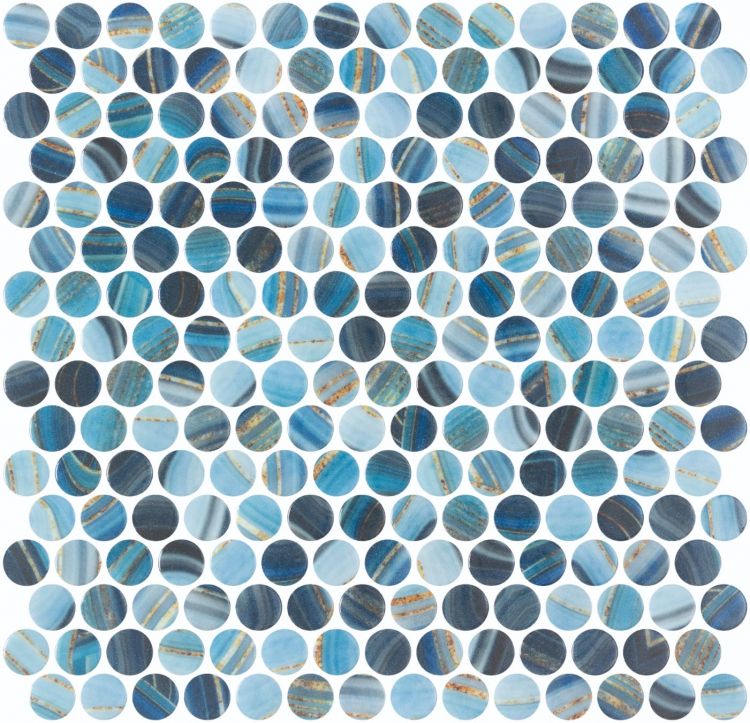 Phoenix Penny Blue Polished Circular Glass Mosaic Tile-Recycled Glass Mosaic-American Tile Depot