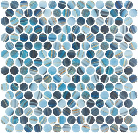 Phoenix Penny Blue Polished Circular Glass Mosaic Tile