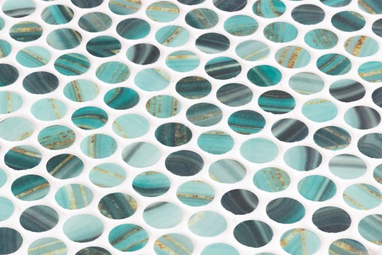 Phoenix Penny Teal Polished Circular Glass Mosaic Tile-Recycled Glass Mosaic-American Tile Depot