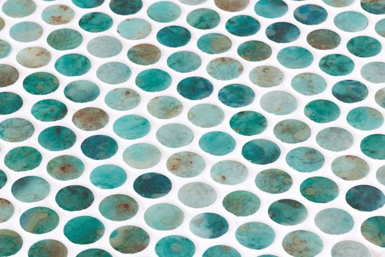 Phoenix Penny Green Polished Circular Glass Mosaic Tile-Recycled Glass Mosaic-American Tile Depot