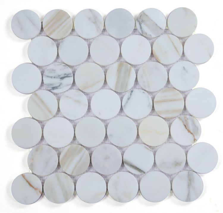 2 x 2 Curvus Large Calacatta Polished Circular Marble Mosaic Tile-Marble Mosaic-American Tile Depot