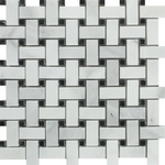 Bianco Venatino (Bianco Mare) Marble Polished Basketweave Mosaic Tile w/ Black Dots-Marble Mosaic-American Tile Depot