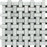 Bianco Venatino (Bianco Mare) Marble Honed Basketweave Mosaic Tile w/ Black Dots-Marble Mosaic-American Tile Depot