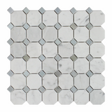 Carrara White Marble Polished Octagon Mosaic Tile w/ Blue-Gray Dots