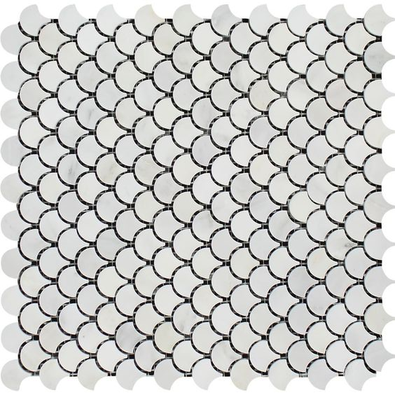 Oriental White / Asian Statuary Marble Honed Fan Mosaic Tile-Marble Mosaic-American Tile Depot