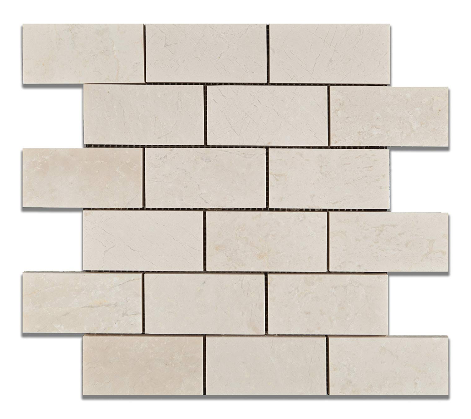 2 X 4 White Pearl / Botticino Marble Polished Brick Mosaic Tile-Marble Mosaic-American Tile Depot