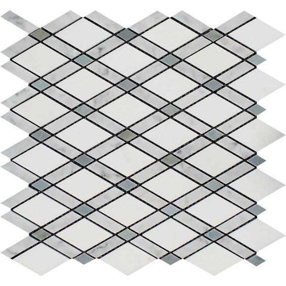 Thassos White Marble Honed Lattice Mosaic Tile w / Blue Gray Dots-Marble Mosaic-American Tile Depot