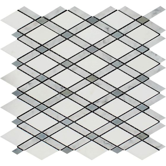 Carrara White Marble Polished Lattice Mosaic Tile w / Blue Gray Dots-Marble Mosaic-American Tile Depot